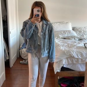 Free people denim fringe jacket